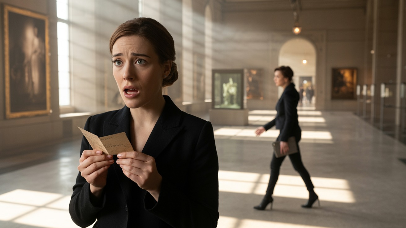 A Woman in the Museum Slipped Me a Note Saying “Leave When I Do” – I Turned and Froze